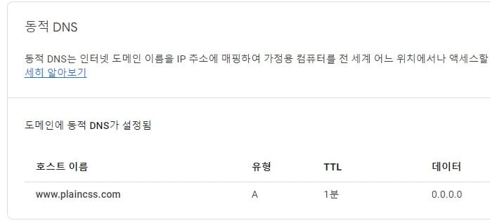 구글의 네임서버는 동적 DNS(DDNS)를 기본 기능으로 지원합니다.